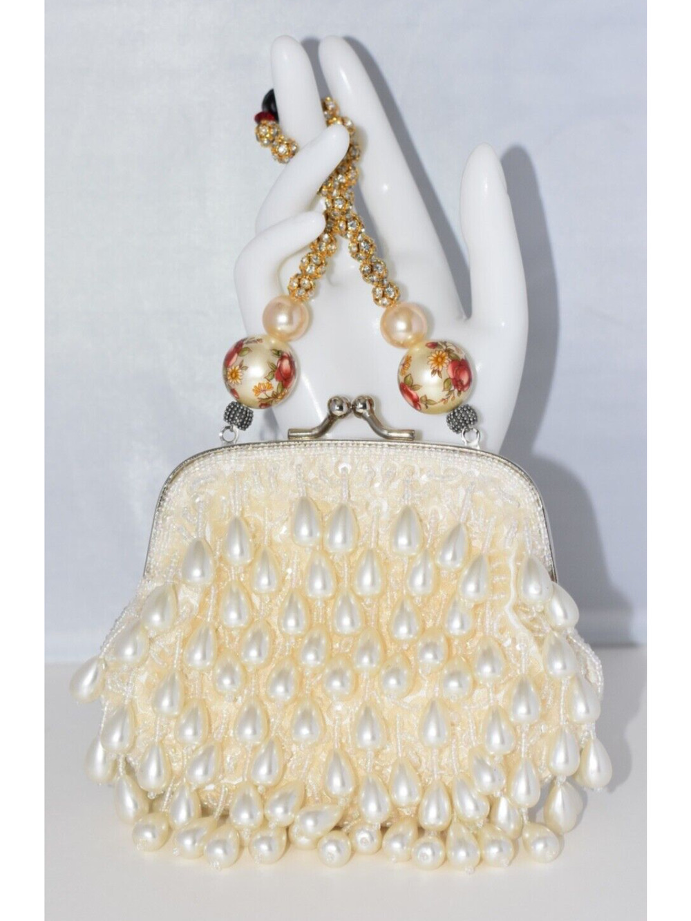 Vintage LILY SCOTT Embellished Pearls Aurora Borealis Beaded Evening Handbag